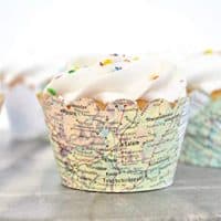 36 Vintage World Map Scalloped Cupcake Wrappers. NOT a baking cup.