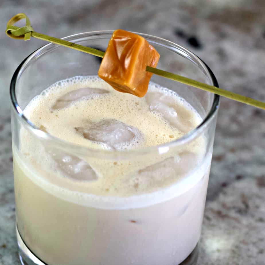 Buttered toffee cocktail with a caramel garnish