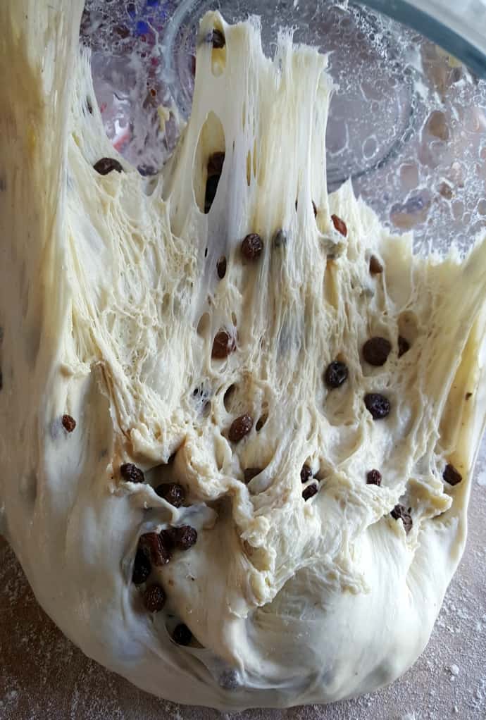 Dump raisin dough onto board