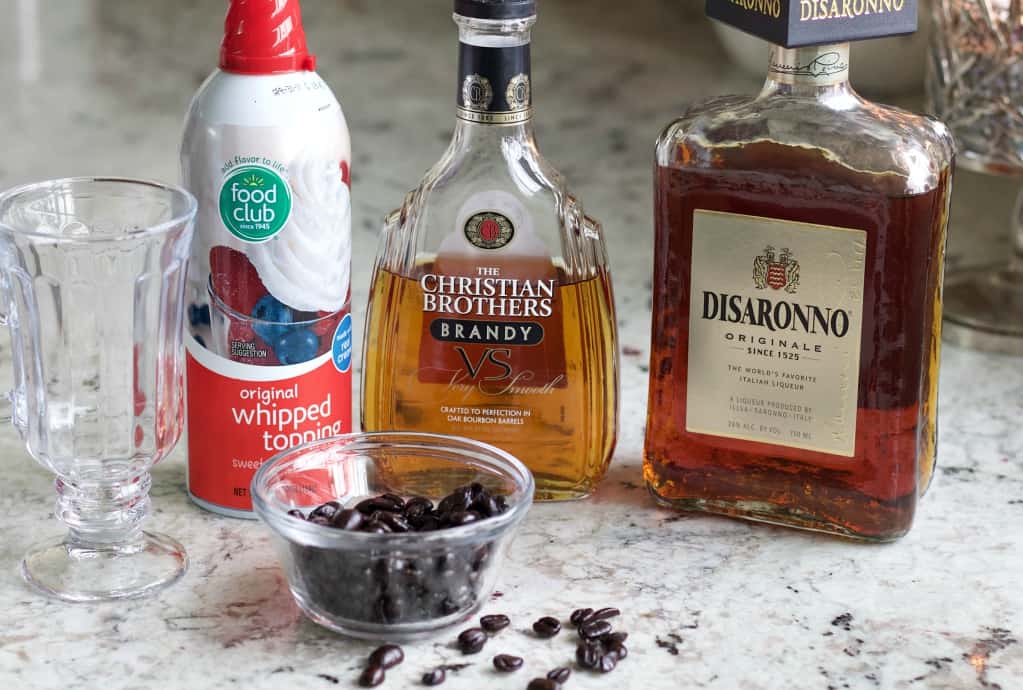 Ingredients for Cafe Amaretto alcoholic coffee drink
