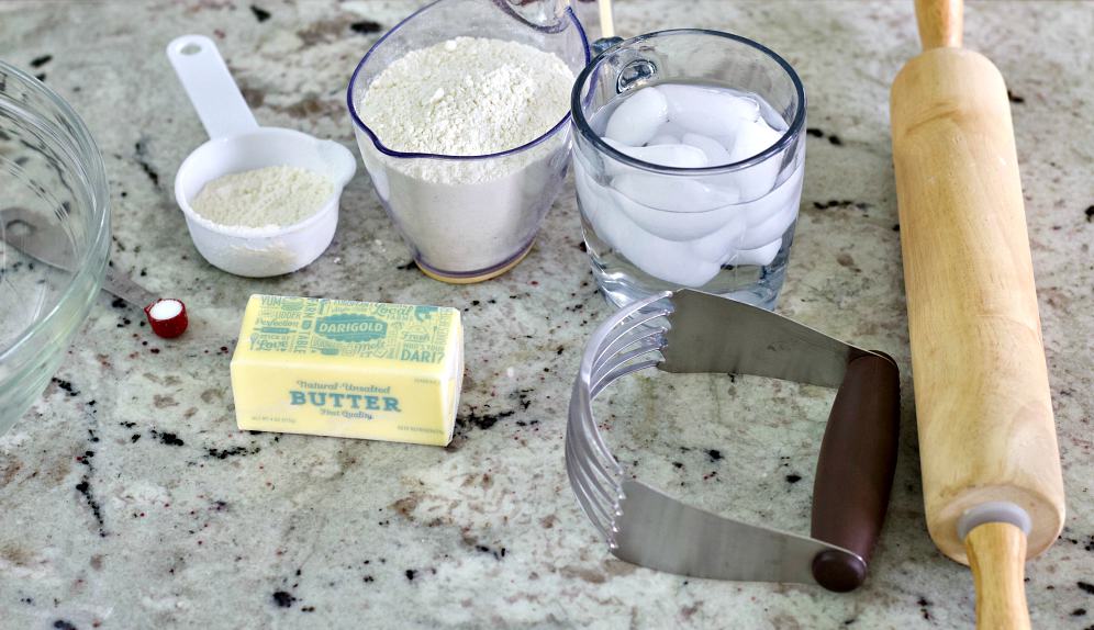 Ingredients for homemade puff pastry recipe.