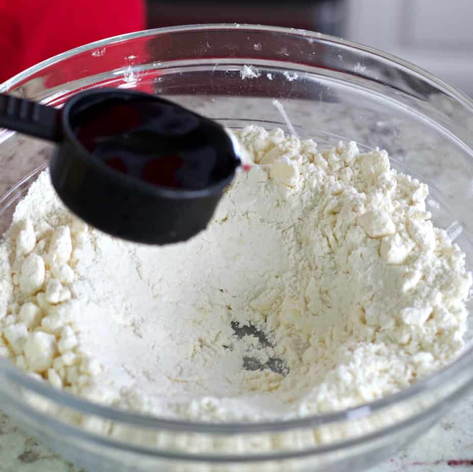 making a well in the flour for ice water-puff pastry recipe
