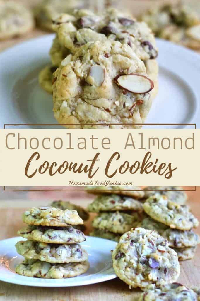 chocolate almond coconut cookies-pin image