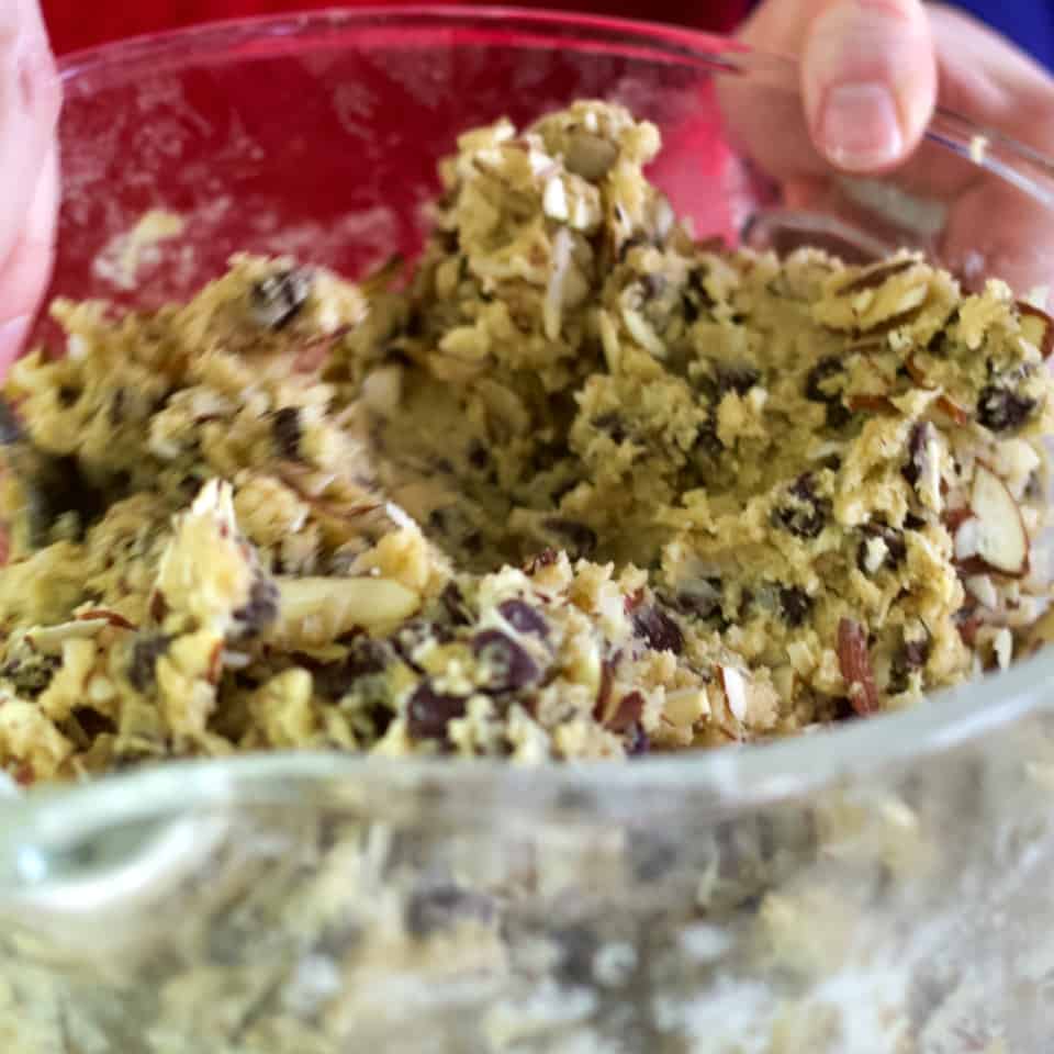 stir all ingredients -almond joy cookies