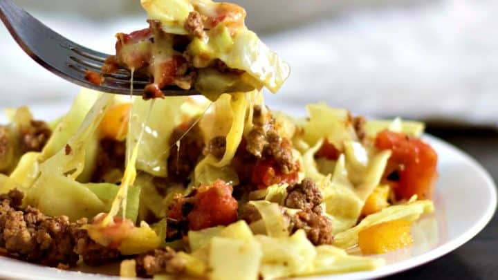 Cabbage casserole on a fork