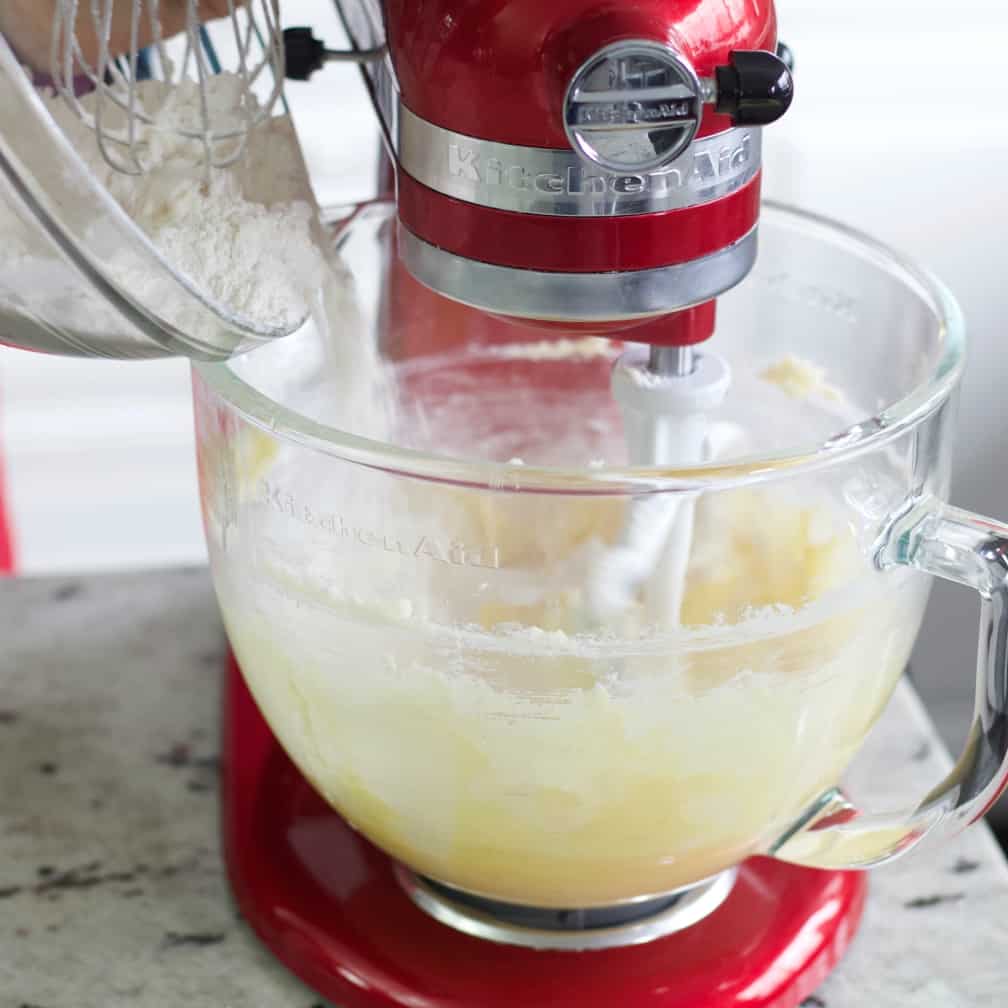 adding dry ingredients.
