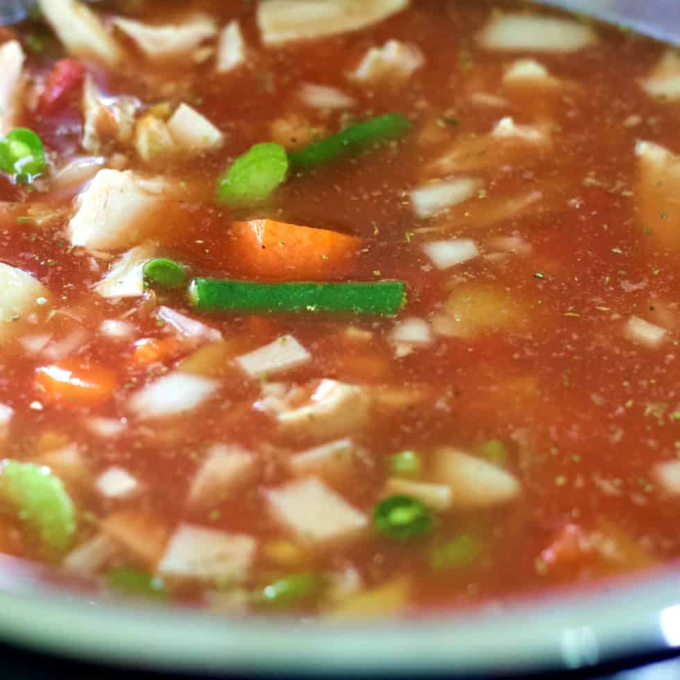 assembled rotisserie chicken soup in instant pot.