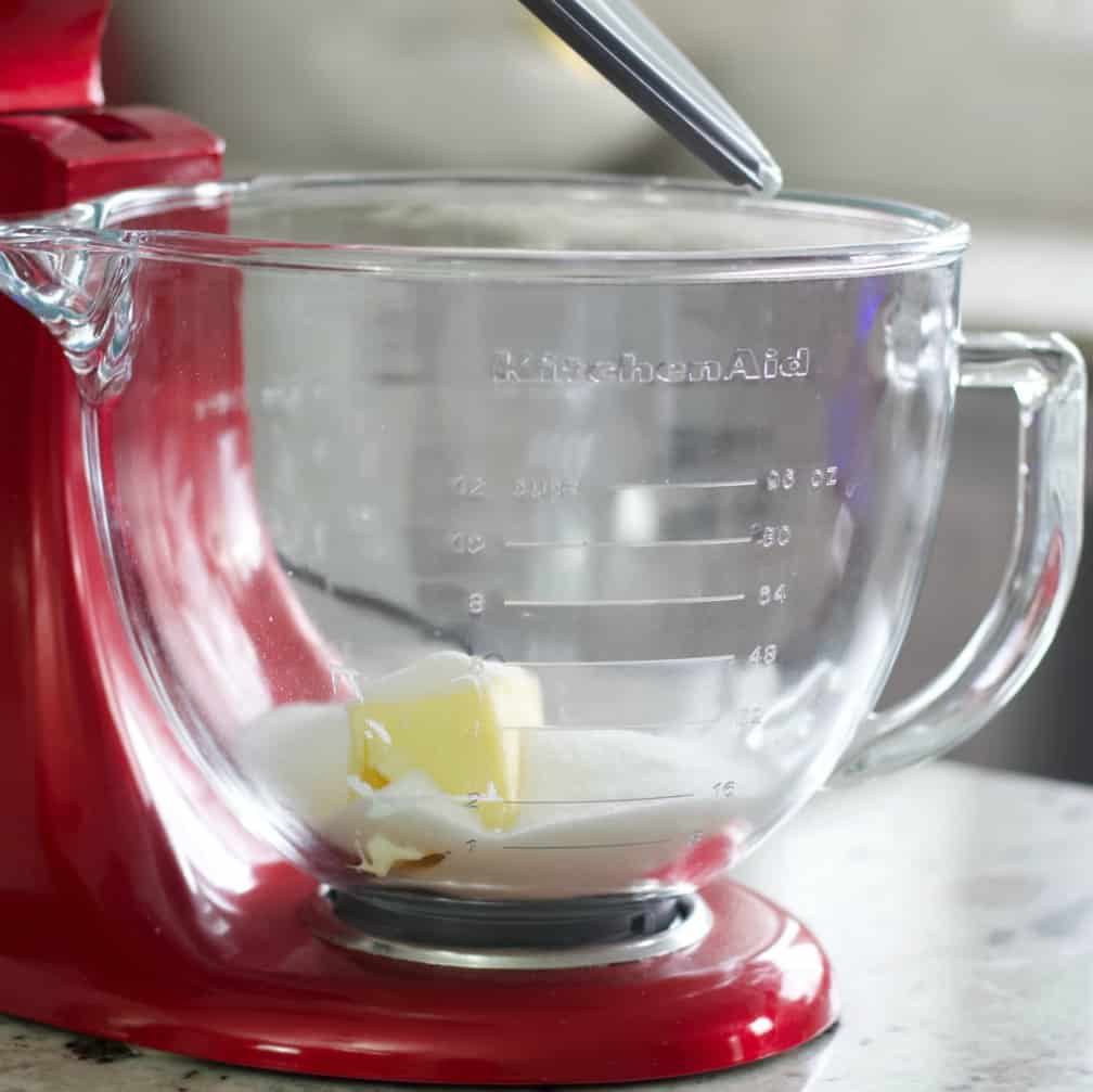 mixer with butter and sugar