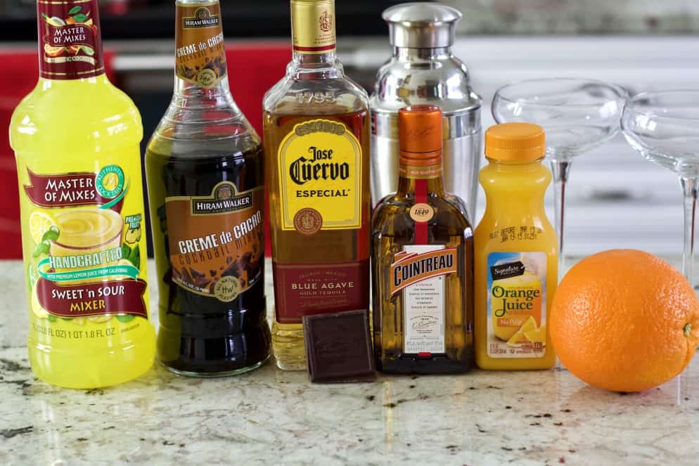 ingredients for the chocolate orange margarita