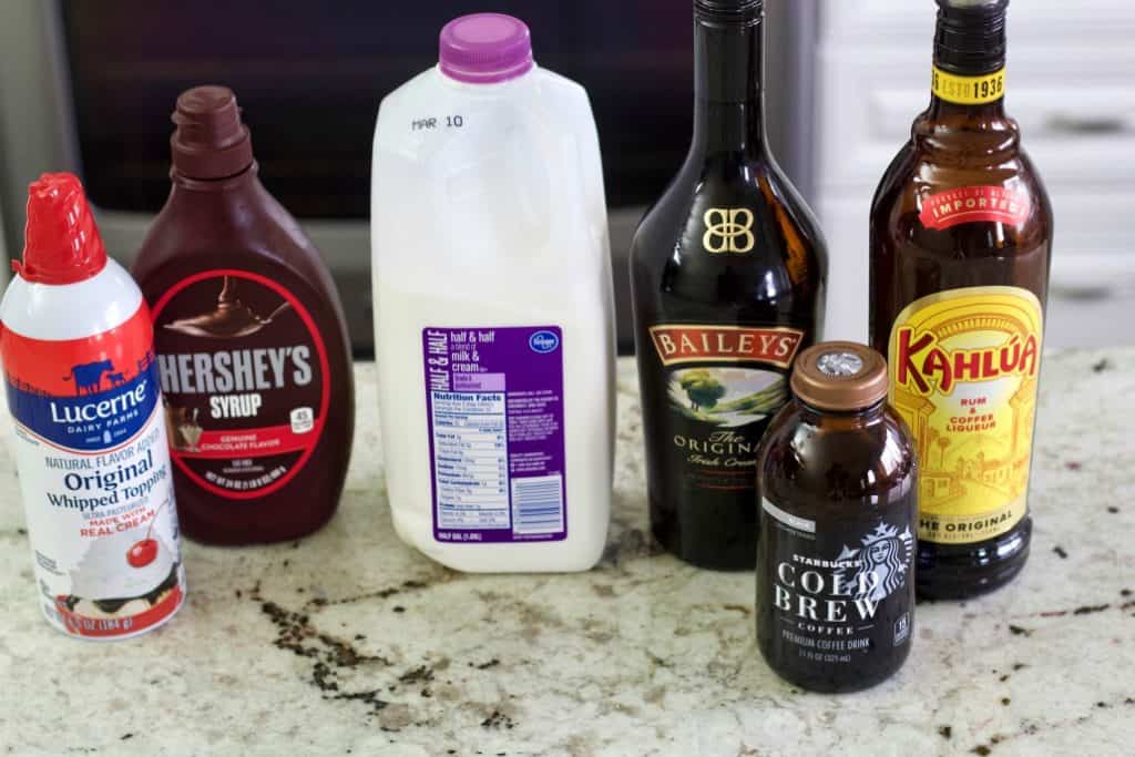 ingredients for the baileys and kahlua iced coffee