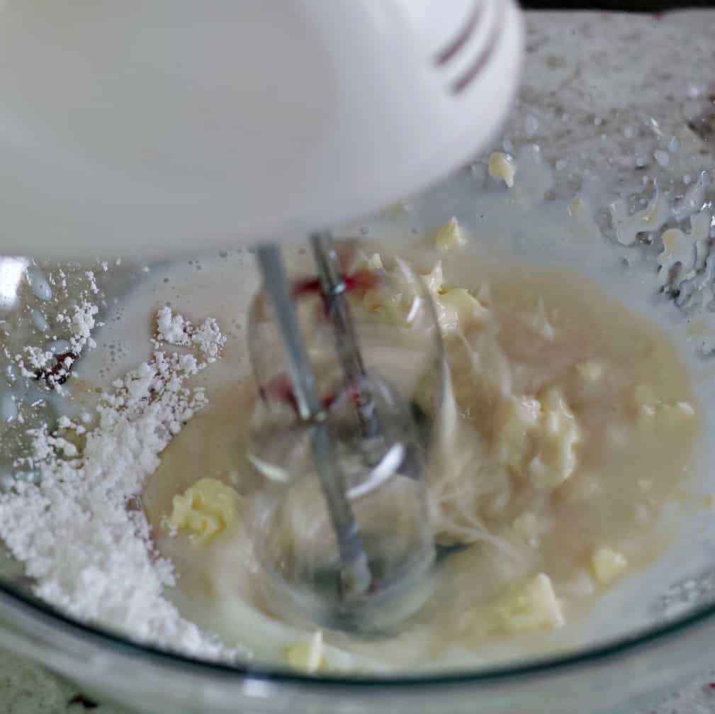 mixing with a hand mixer.