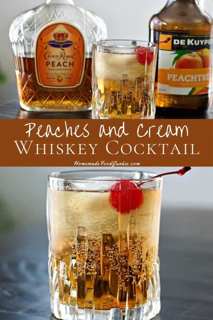 peaches and cream whiskey cocktail-pin image