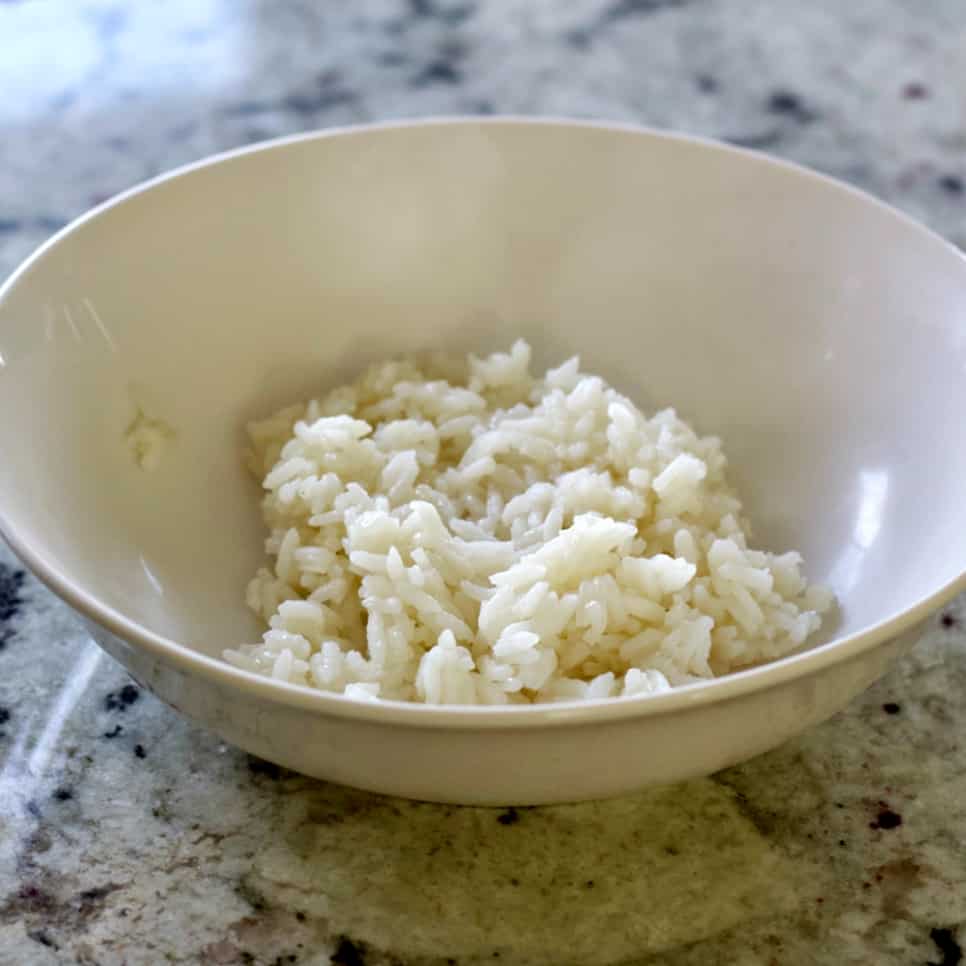 white rice in a bowl.