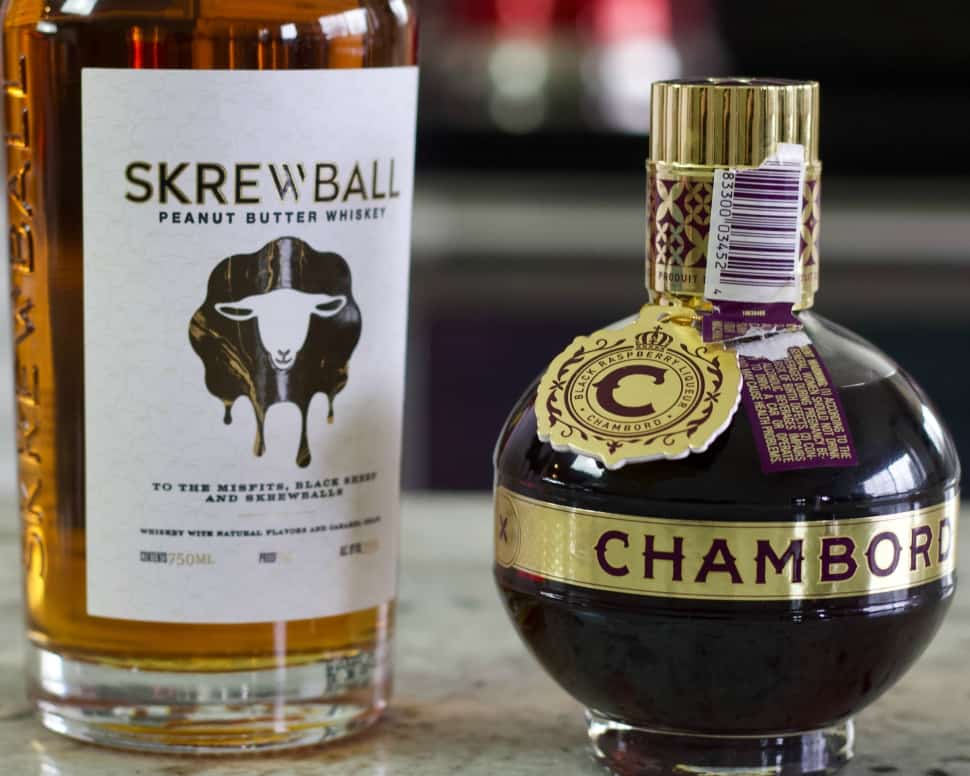 Skrewball whiskey and Chambord