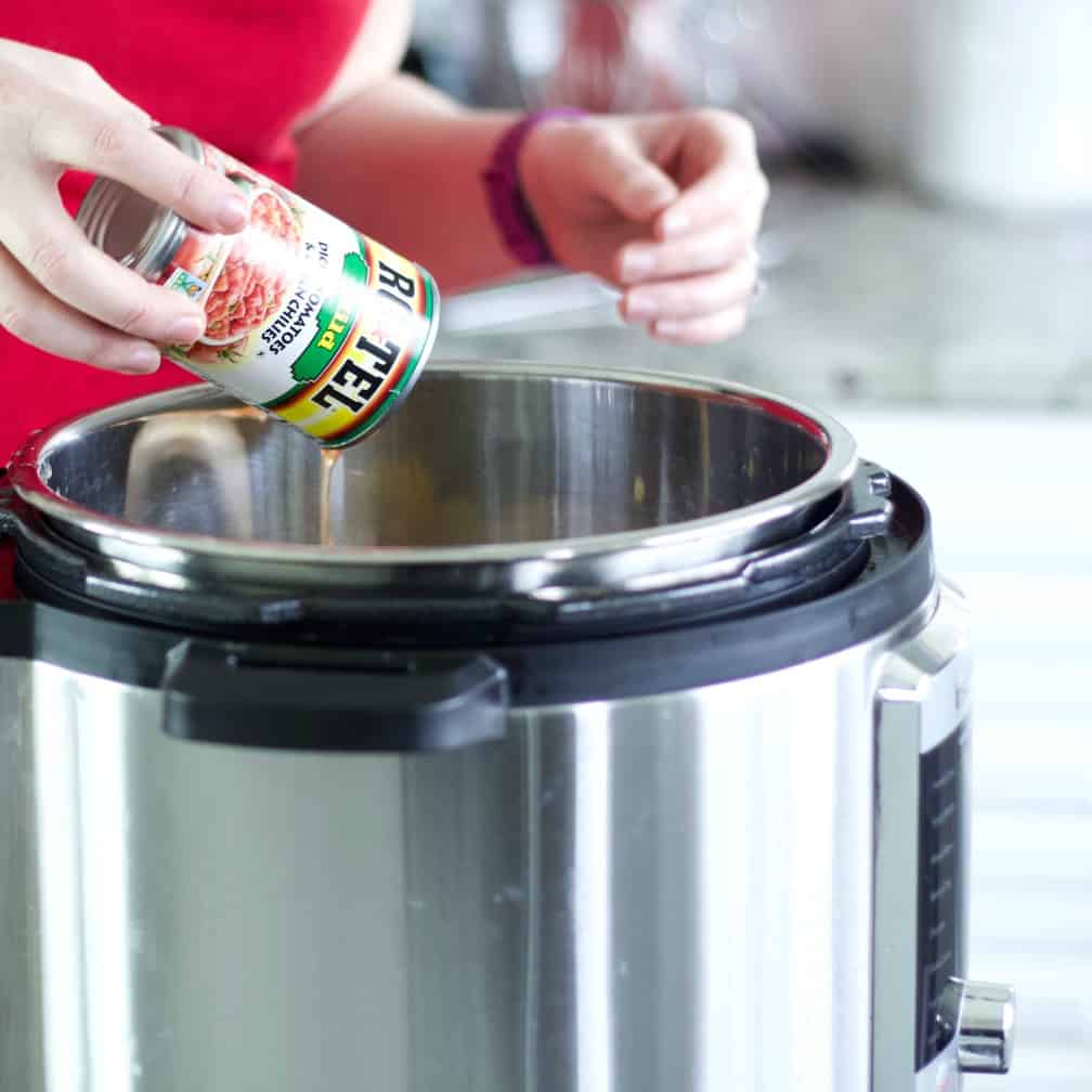 dump in Ro-tel tomatoes-chicken chili