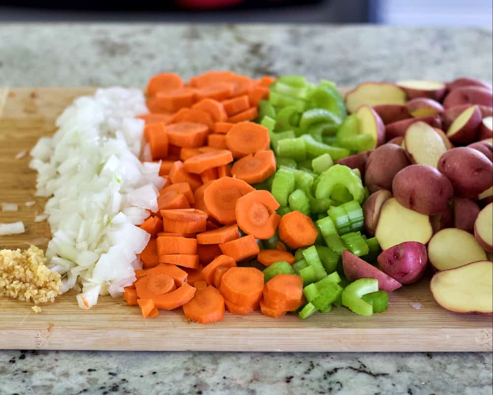 chopped vegetables-beef stew