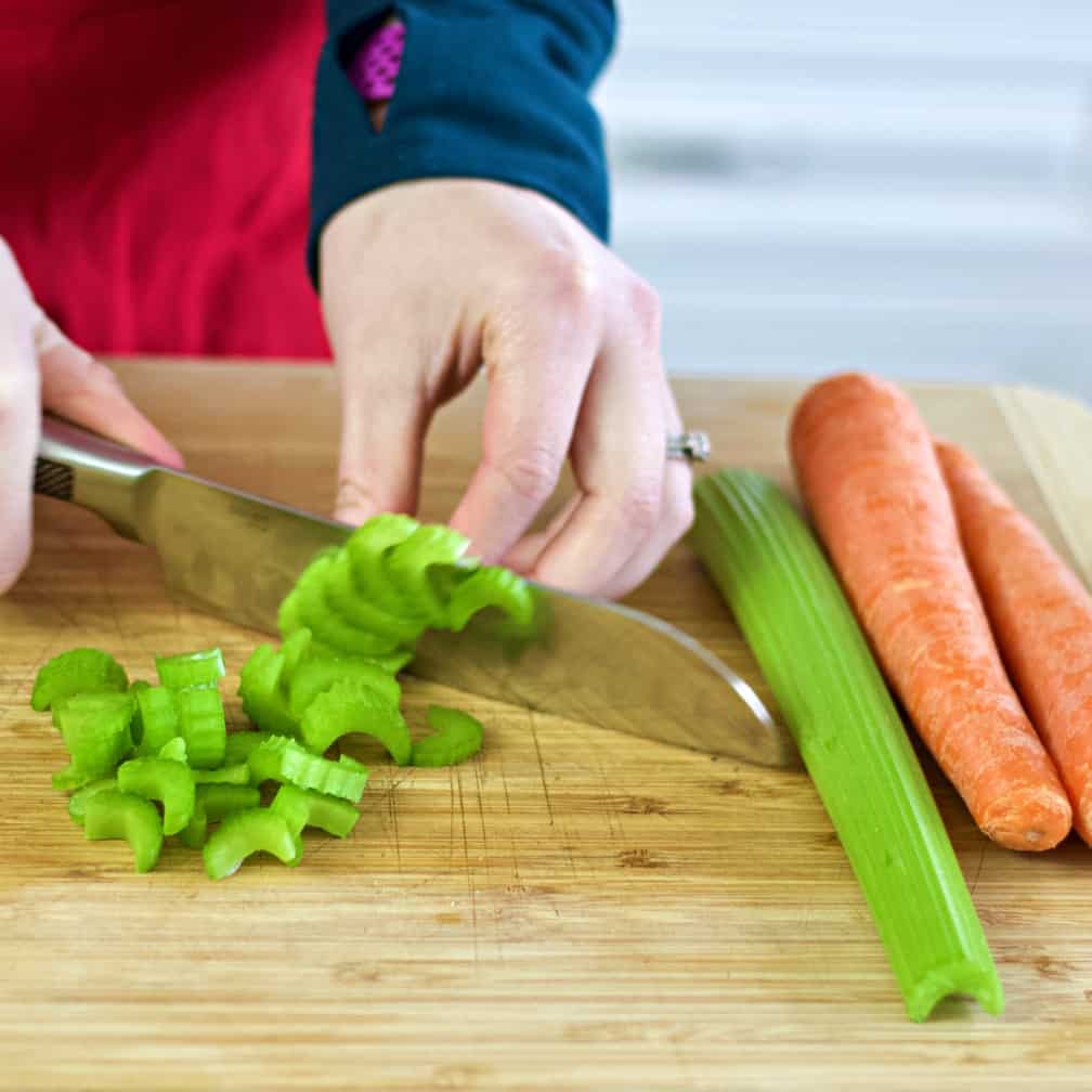 chopping celery-cabbage beef stew