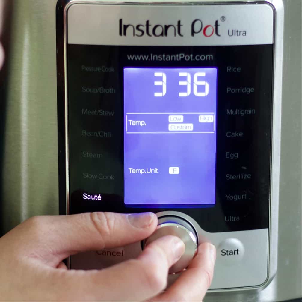 setting instant pot to saut&egrave; mode.