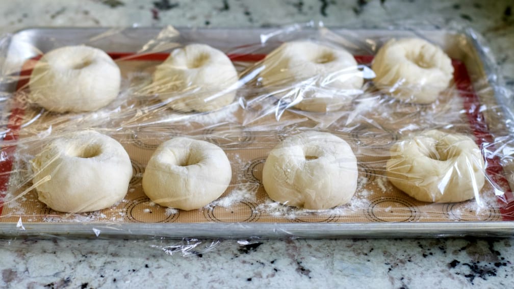 Formed bagels resting