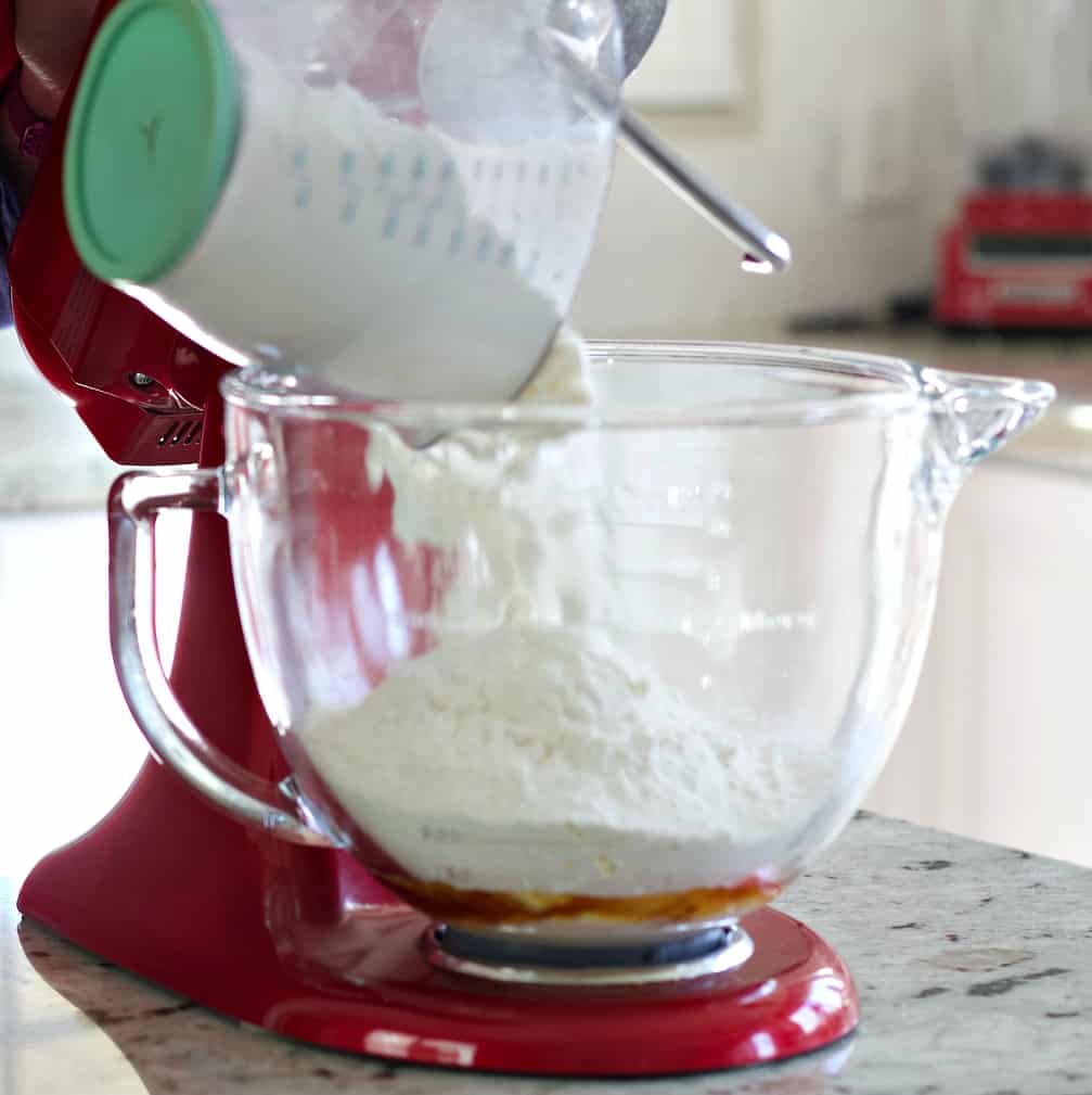 adding flour-sourdough bagels recipe