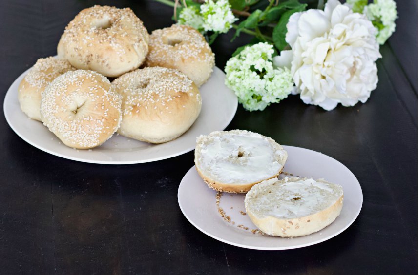 sourdough bagels served with cream cheese