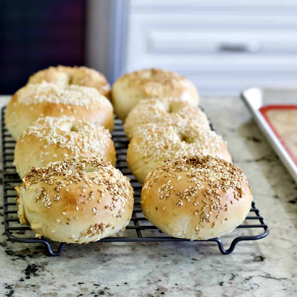 bagels cooling on rack