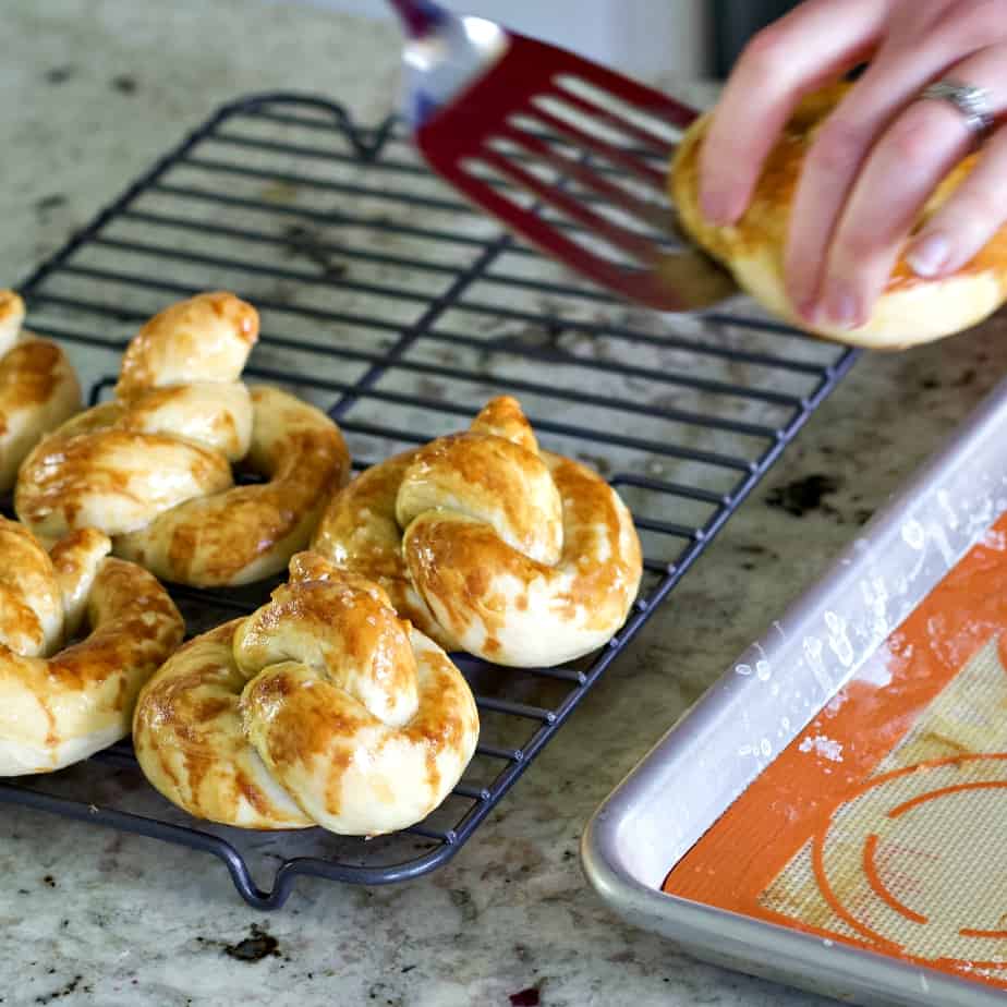 remove pretzels to cooling rack