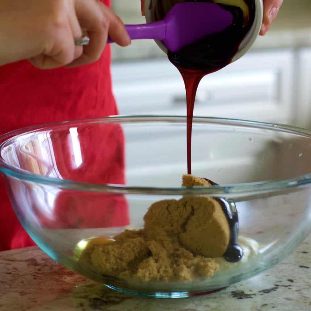 Add brown sugar, egg, butter and molasses