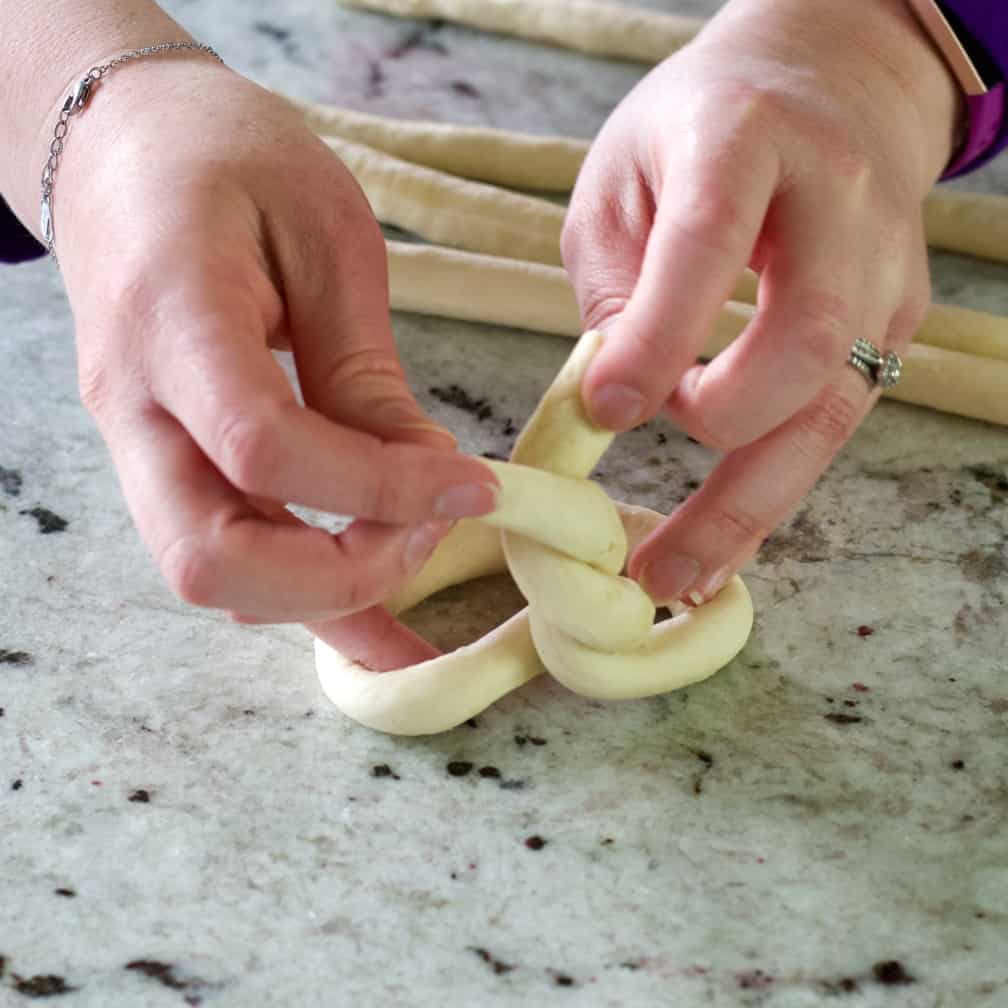 Making dough into sourdough pretzels