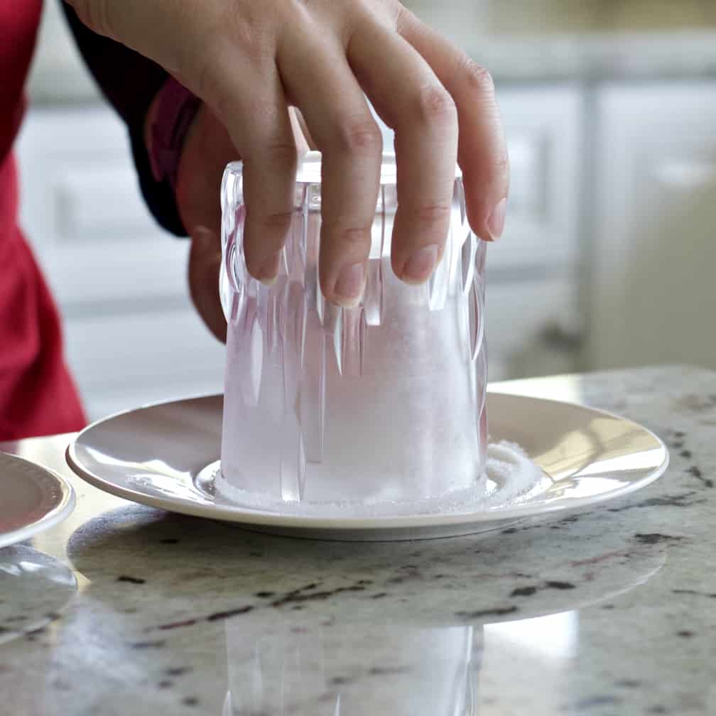 invert glass into simple syrup and sugar