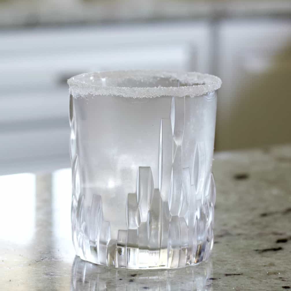 rimmed and chilled glass with ice.