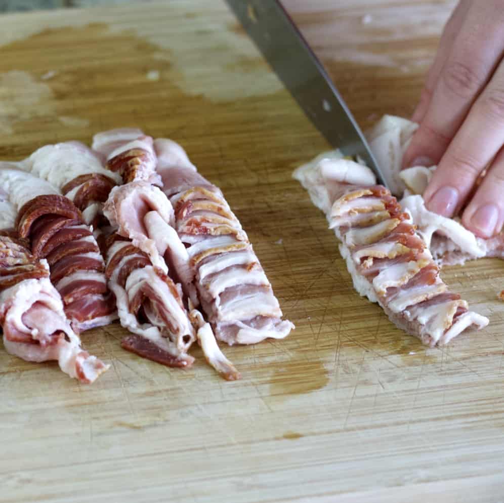 chopping bacon