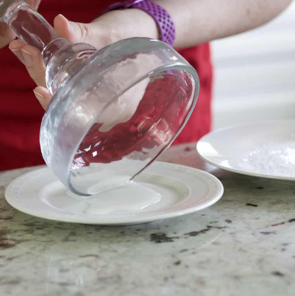 Wetting a Margarita glass rim with simple syrup