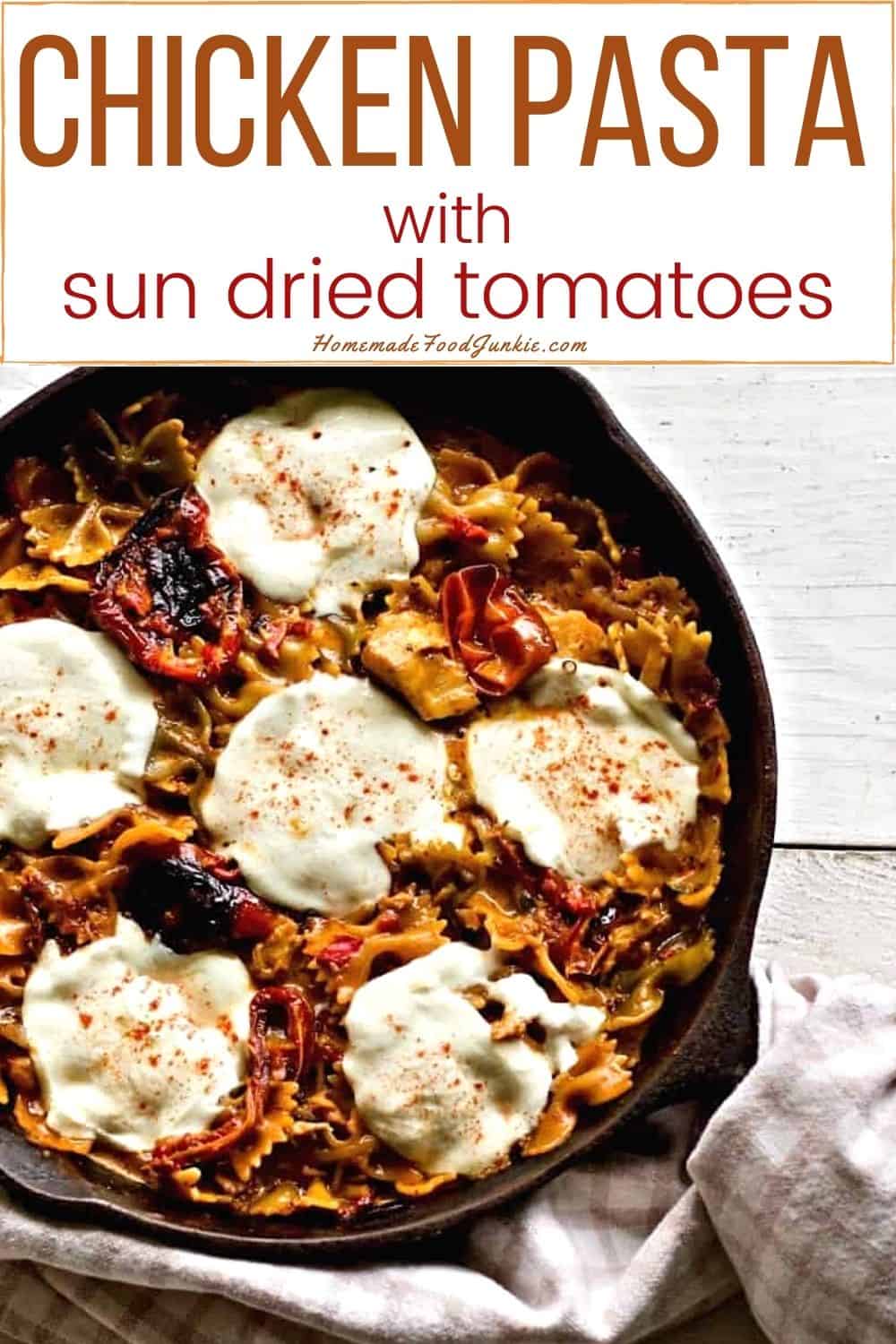 Chicken pasta with sun dried tomatoes-pin image