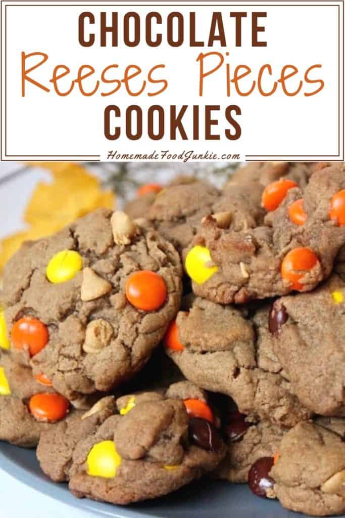 Chocolate reeses pieces cookies-pin image