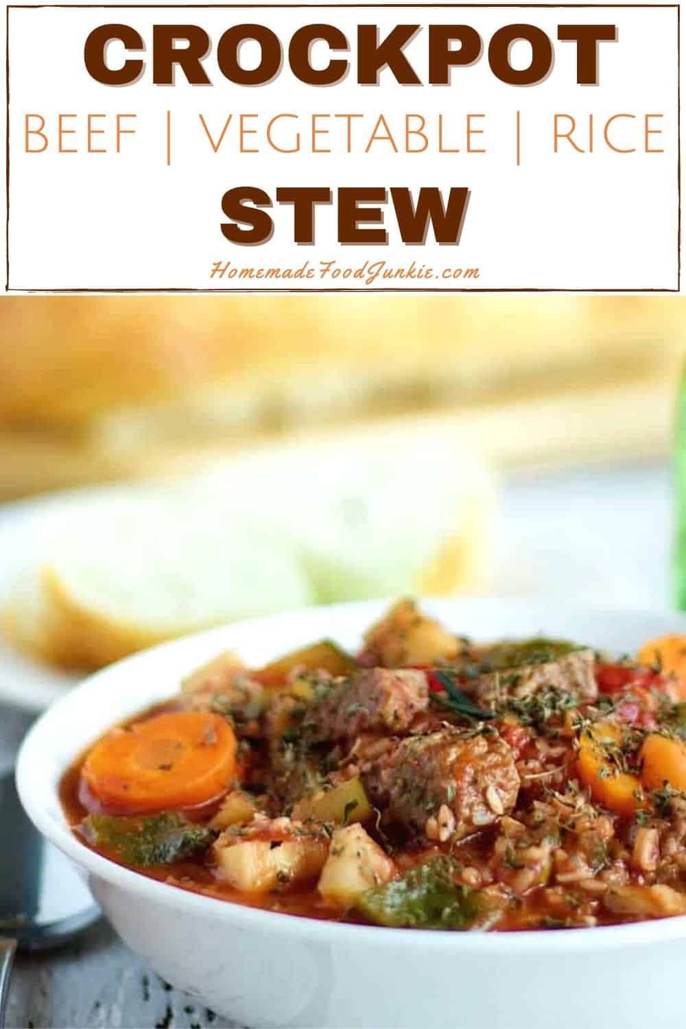Crock Pot Beef and Rice Stew 10 Crockpot beef vegetable rice stew-pin image