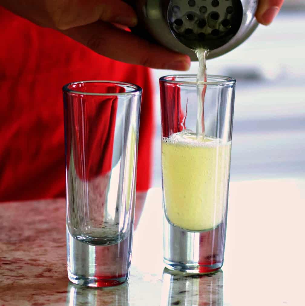 green tea shot pour