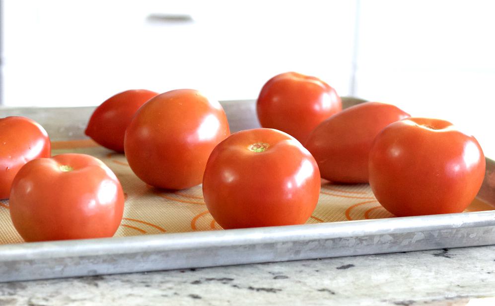 tomatoes on a baking sheet not touching
