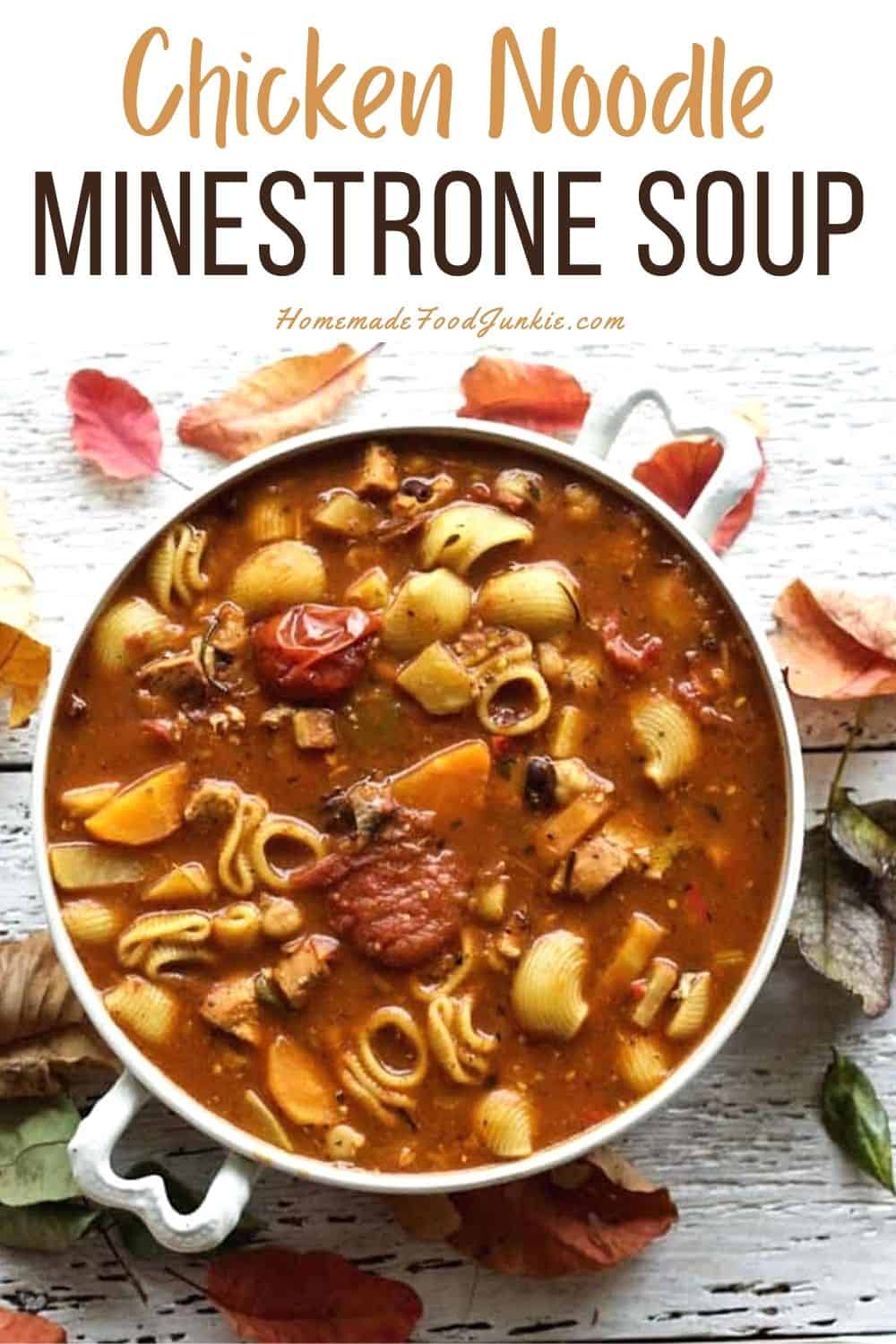 Chicken noodle minestrone soup-pin image