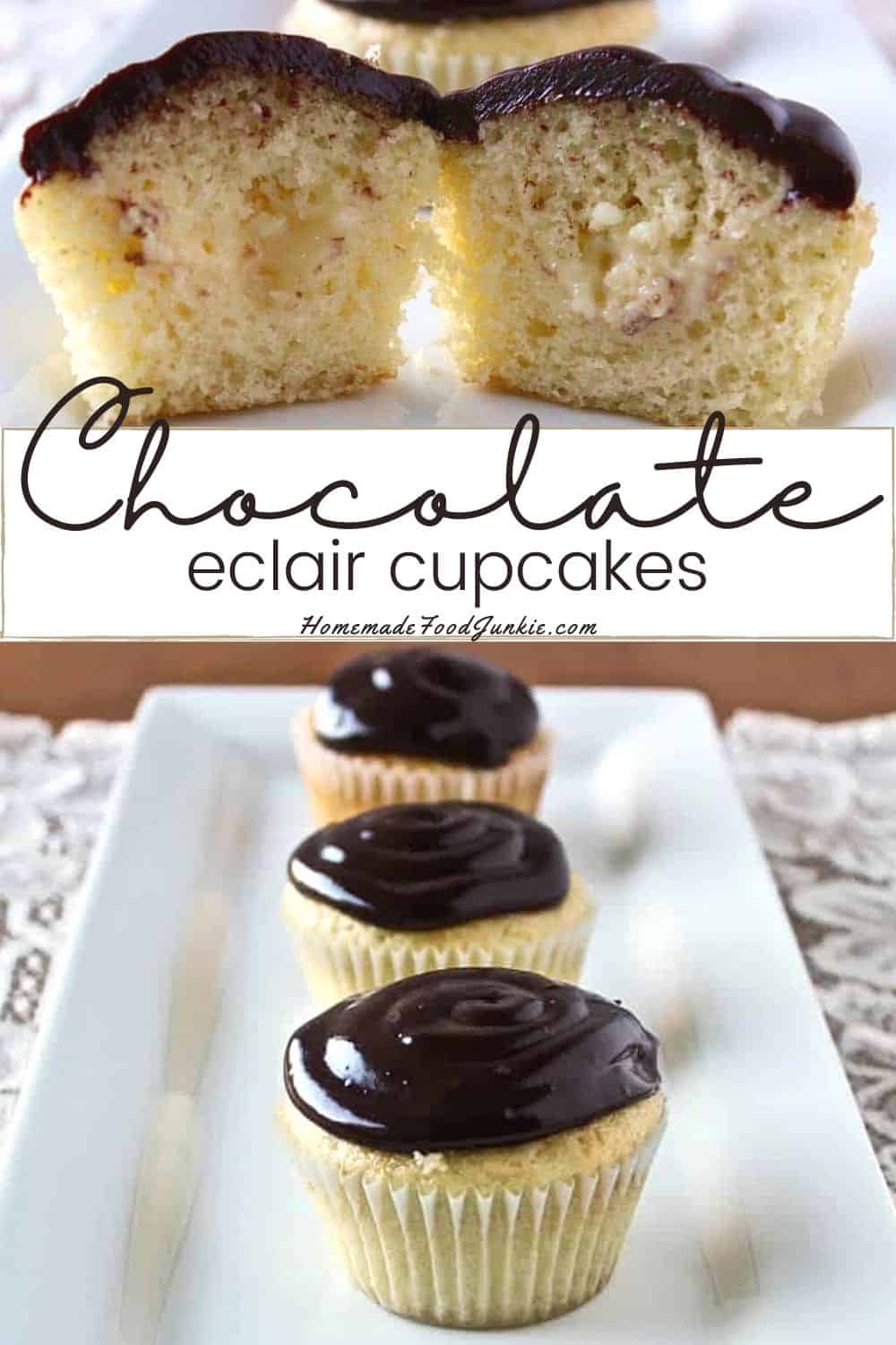 Chocolate eclair cupcakes-pin image