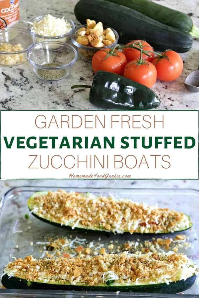 Garden fresh vegetarian stuffed zucchini boats-pin image