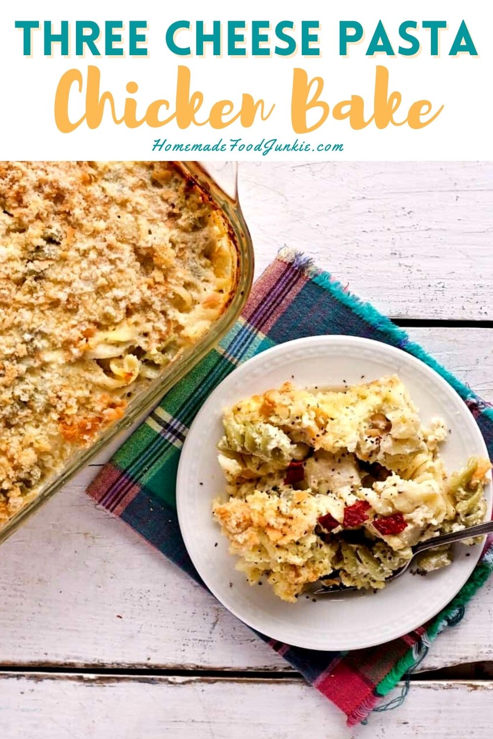 Three cheese pasta chicken bake-pin image