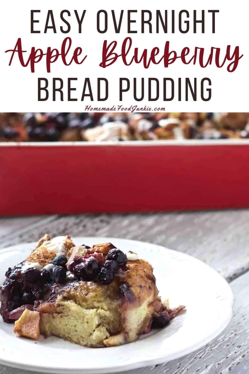 Easy overnight apple blueberry bread pudding-pin image