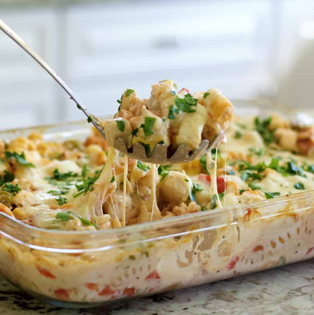 chicken bacon ranch casserole scoop