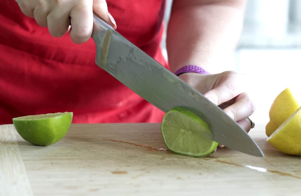 cutting a lime wheel