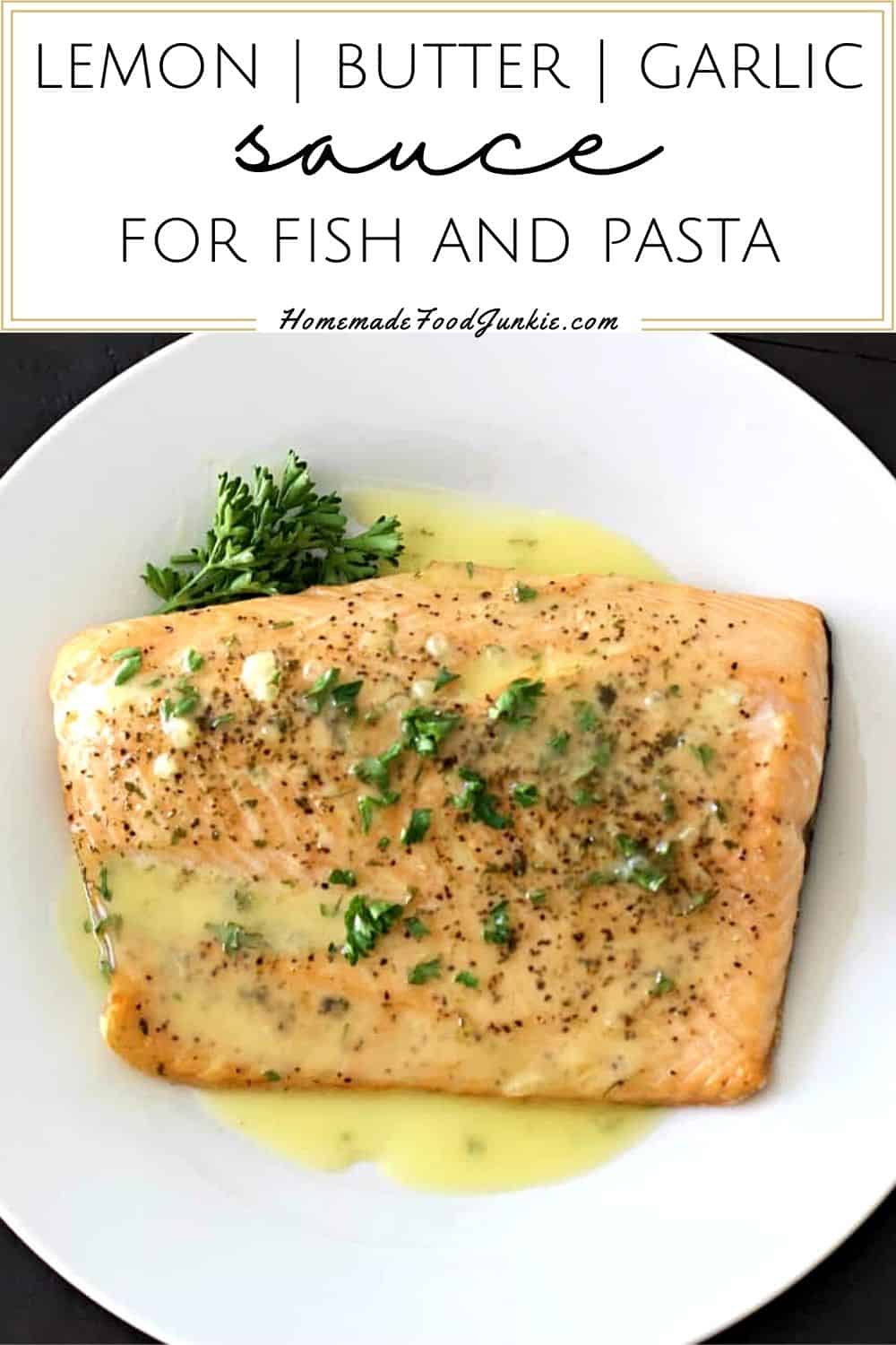 Lemon butter garlic sauce for fish and pasta-pin image