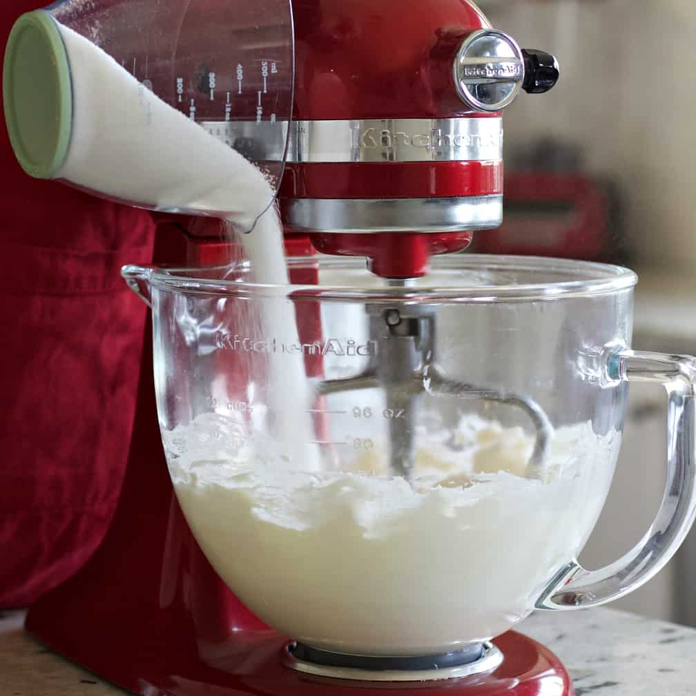 Pour in the sugar.