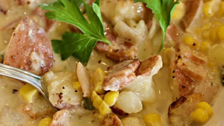 Close up instant pot corn chowder