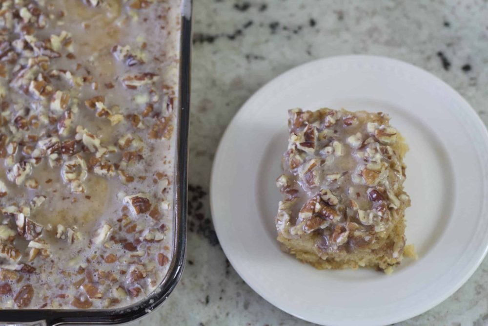sweet potato cake in pan and a single serving
