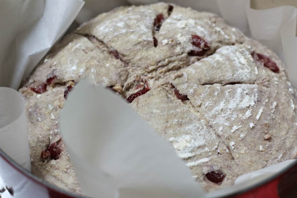 cranberry walnut loaf in dutch oven-raw